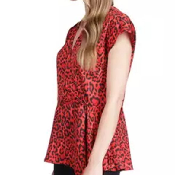 NWT  Michael Kors M Cheetah Print Chained V-Neck Assymetrical Hem Blouse Top - Picture 3 of 7